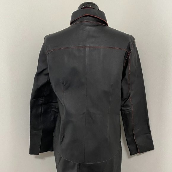 Madison Studio Black with Red Pin Stripe Leather Womens Jacket Size 8P - Picture 4 of 12